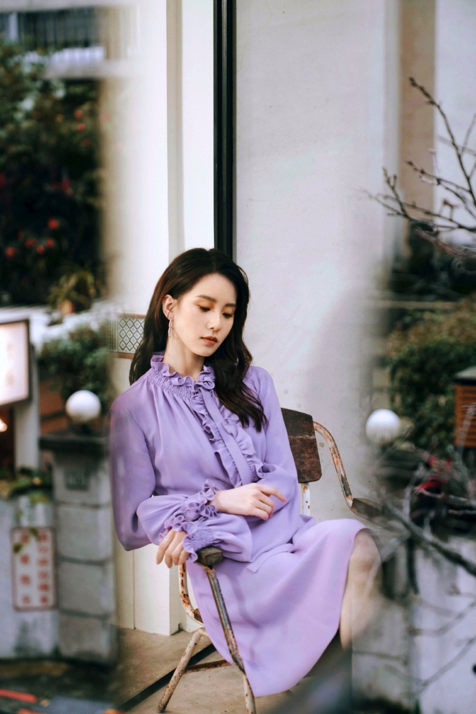 刘诗诗甜美大片曝光 一袭紫裙侧颜精致